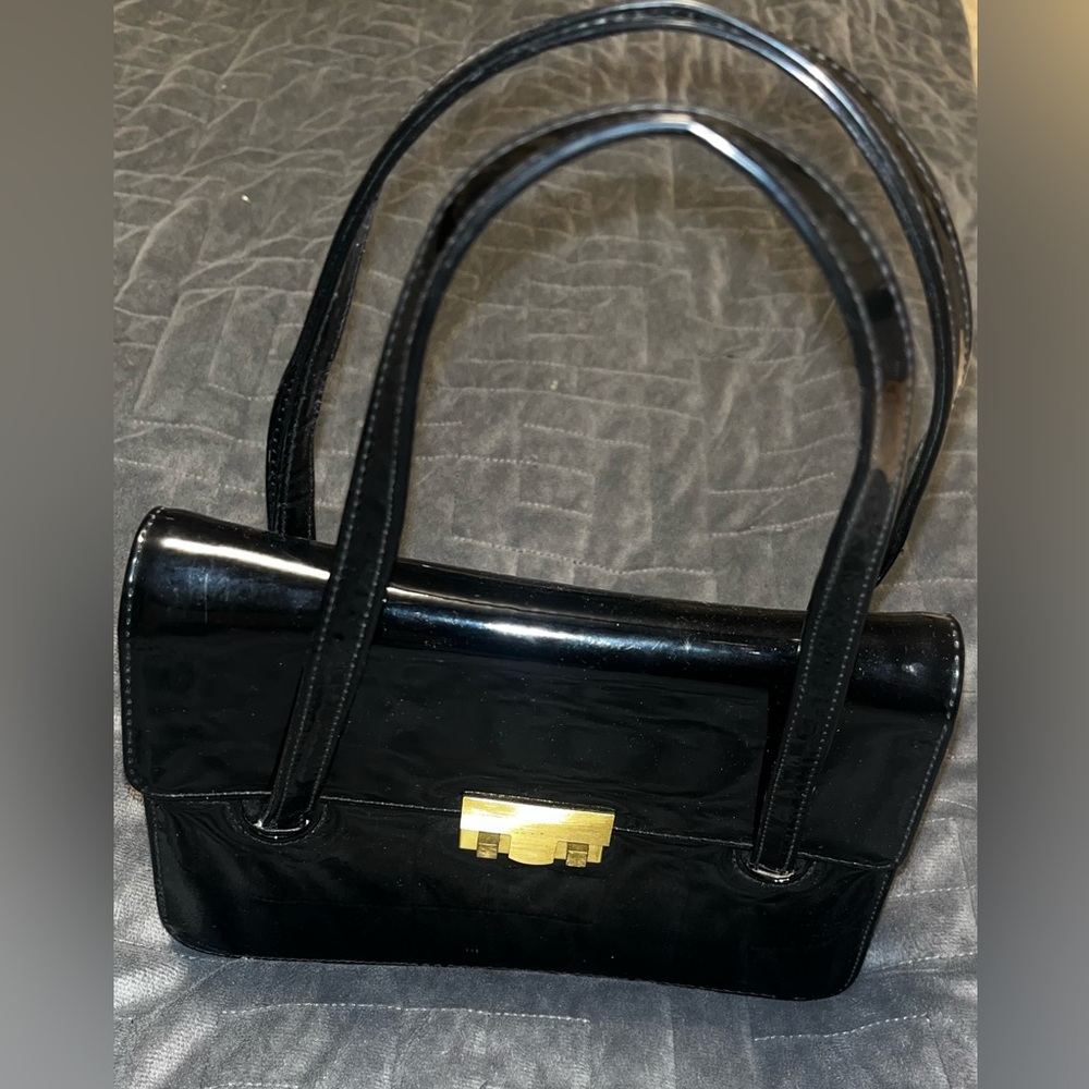 Black leather handbag